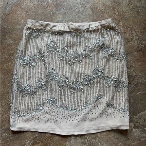 H&M Cream Sequin Embellished Mini Pencil Skirt